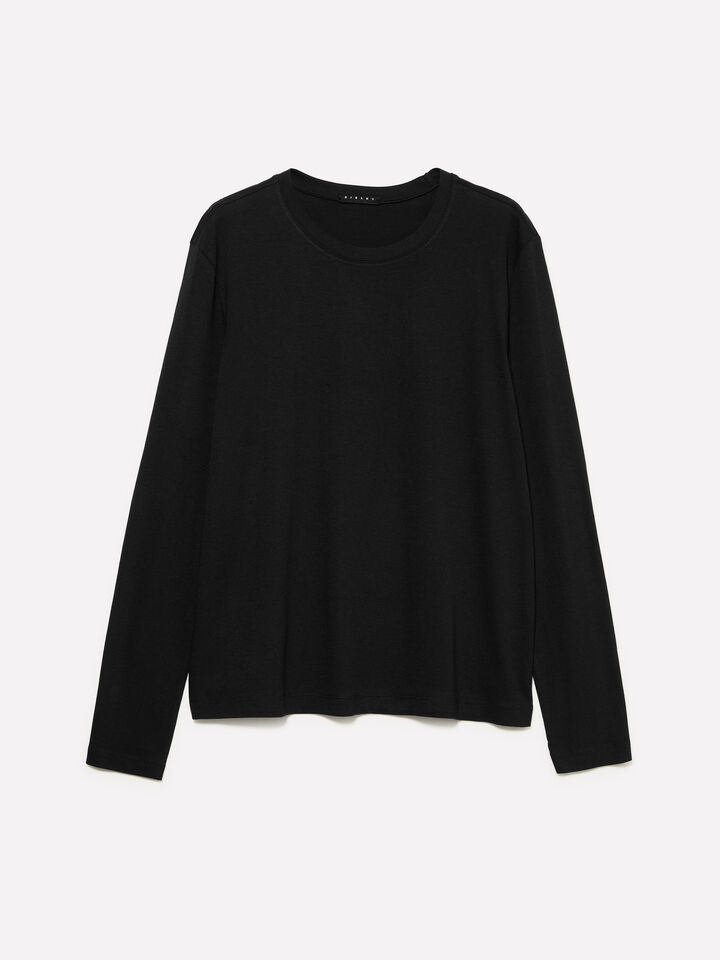 T-shirt nera a maniche lunghe - t-shirt a manica lunga da donna - Nero | Sisley image number 1